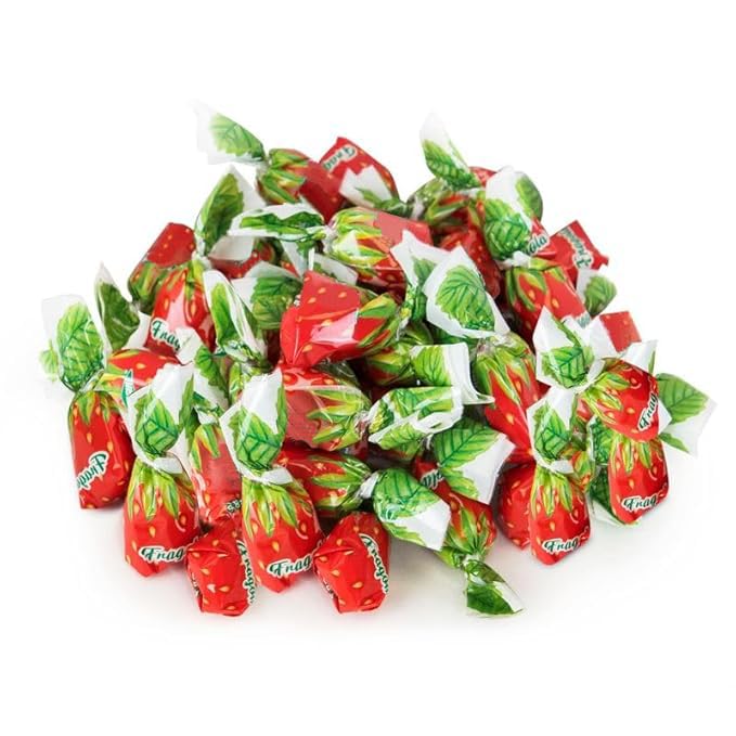 Italian Natural Fruit Filled Strawberry Candies, Filled With Real Fruit Pulp, Individually Wrapped Authentic Italian Confections, 1 lb bag | The Snackery