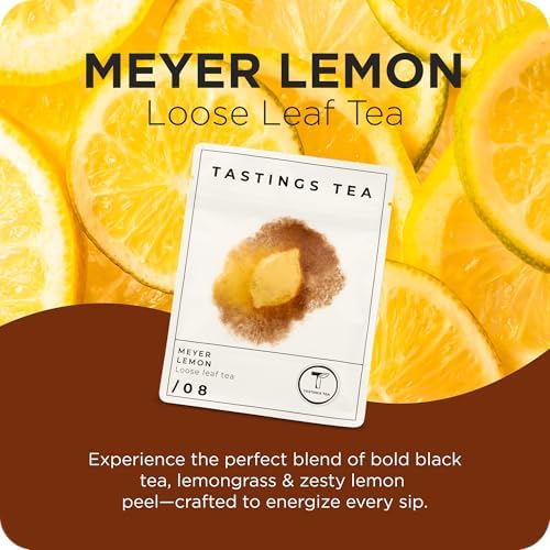 Tastings Tea Meyer Lemon Loose Leaf, 2 oz | Unsweetened Black Citrus Blend & Fruit Infusion with Lemongrass & Peel | Hot or Iced Cold Brew | Small Batch & Sustainably Sourced | Resealable Pouch
