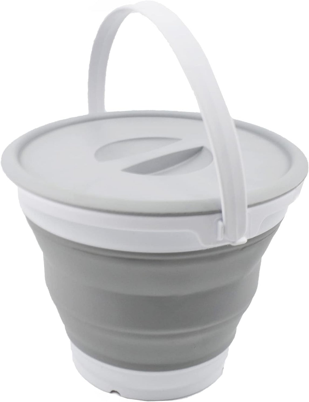 SAMMART 5.5L (1.4 Gallon) Collapsible Plastic Bucket with Lid - Foldable Round Tub with Lid - Portable Fishing Water Pail - Space Saving Outdoor Waterpot. (White/Grey, 1)