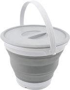 SAMMART 5.5L (1.4 Gallon) Collapsible Plastic Bucket with Lid - Foldable Round Tub with Lid - Portable Fishing Water Pail - Space Saving Outdoor Waterpot. (White/Grey, 1)