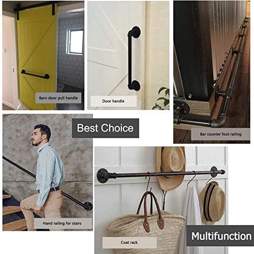 WRRAC-Shower Stool Stair Banister Wall Handrail Black Pipe Basement Railing Wrought Iron Support Bar for Corridor Attic Restaurant Stairway,32mm Diameter,3ft-20ft