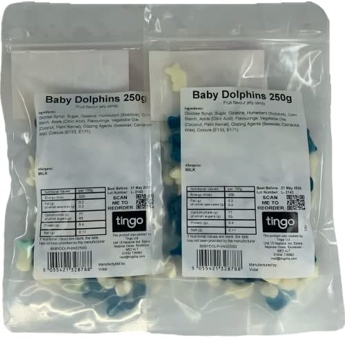 Mini Blue and White Jelly Dolphins 500 gram bag (1/2 kilo)