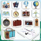 Hooqict 34 Pcs Travel Birthday Cake Topper with Mini Suitcase, Globe, Map, Airplane Cake Decorations for Travel Themed Party Decorations Let The Adventure Begin Around the World Party Supplies