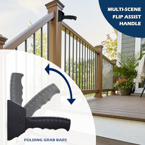 Flip Up Assist Grab Handle for Doorway & Stairs, Walls Mounted-in Folding Grip Handles, Mobility Aids for Elderly Seniors Supports Up to 300 Pounds (Black, 2 Pack)