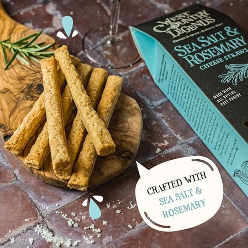 West Country Legends Sea Salt & Rosemary Cheese Straws 100g – Traditional Cheddar Cheese Straws with Sea Salt and Rosemary – Oven Baked Breadsticks Made with Butter Puff Pastry – Savory Bread Sticks Snacks Gourmet Bakery Treat – Pack of 2