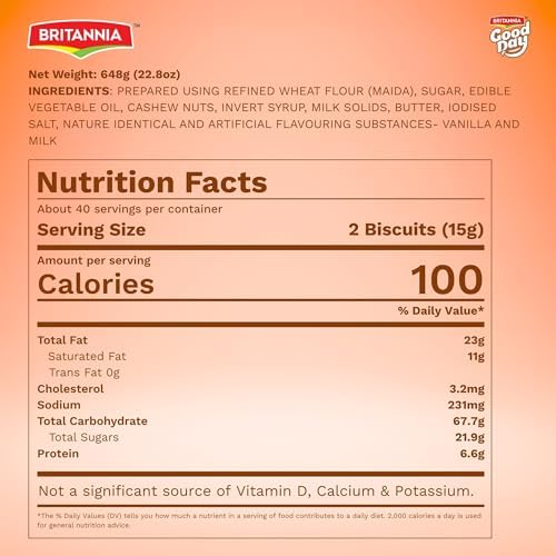 Britannia Good Day Cashew Cookies Value Pack, 648g (22.8 oz) – Crunchy Cashew Biscuits, Nutty Tea-Time & Anytime Snack