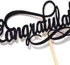 Congratulations Cake Topper, 2021 Graduation Party Decorations, Wedding Anniversary Retirement Proclamation of Pregnancy Party Decorations Black Glitter.