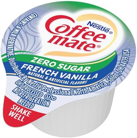 Nestle Coffee mate Coffee Creamer, Sugar Free French Vanilla, Liquid Creamer Singles, Non Dairy, No Refrigeration, Box of 50 Singles