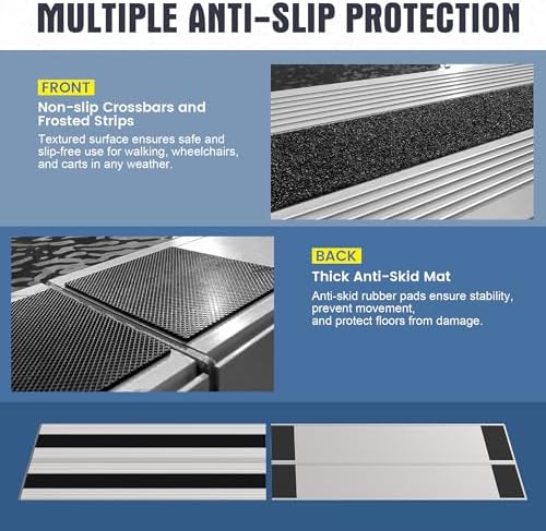 4" Rise Modular Threshold Ramp for Doorways, Stable Wheelchair Ramp for Home Steps, Aluminum Door Ramp and Curb Ramp for Scooters, Power Chairs, Cars, 1100LBS Load Capacity