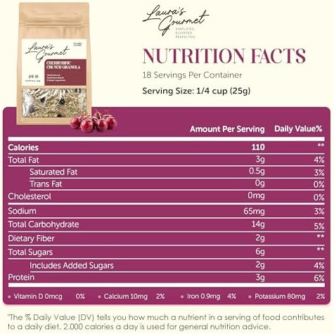 Laura's Gourmet Granola - CherryRific Crunch - Gluten, Soy & Dairy Free - Organic Agave, Chewy Tart Cherries & Flax, Vegan, Artisan, Chef's Trifecta of Taste, Texture & Mouthfeel - 16 OZ - 2 Pack