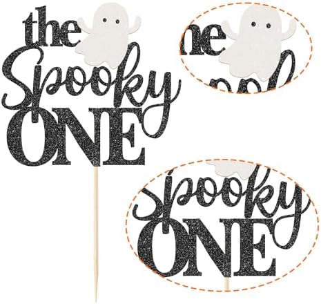 1 Pack The Spooky One Cake Topper Glitter The Spooky One Halloween Birthday Cupcake Picks 1st Birthday Goast Cake Decorations for Halloween Kids Birthday Party Supplies Black