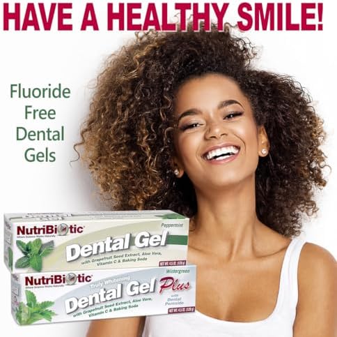 NutriBiotic – Dental Gel, Golden Peppermint, 4.5 Oz | with GSE, Aloe, Vitamin C & Baking Soda | Vegan, Biodegradable & Free of Fluoride, Gluten & Sodium Lauryl Sulfate / SLS
