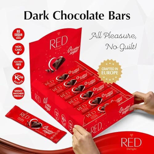 RED Delight®™ Dark Chocolate 12 Count Box of Grab N Go Travel Size Bars (0.92 Ounces Each) with 14" Plush Teddy Bear (1 Box - Total of 12 Bars + 14" Plush Teddy Bear)
