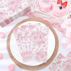 100 Pcs Pink Floral Napkins, Easter Napkins Disposable Decorative Bathroom Napkin Pink Toile Guest Dinner Napkin for Wedding, Bridal Baby Shower, Tea Party, Mothers Day
