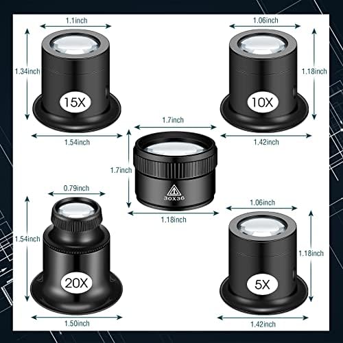 5 Pcs Jewelers Loupe Portable Monocular Magnifier Magnifying Glass Eye Loops Magnifier with 30 x 36 mm Lens Watch Jewelry Experimental Repair Tool for Textile Optical Circuit Coins (5X 10X 15X 20X)