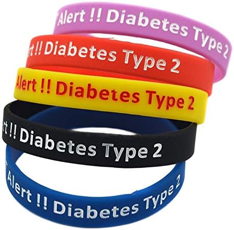 Lyndong 5 Pack Type 2 Diabetes Silicone Medical Alert ID Bracelet Wristbands
