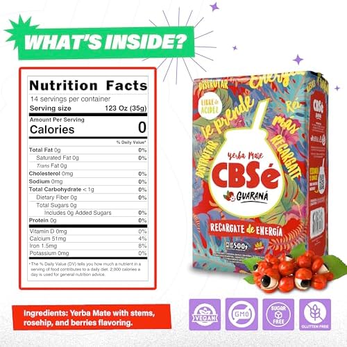 CBSé Yerba Mate Energía (Guaraná) – 2-Pack, 500 g (17.6 oz) Each, Flavored Loose Leaf Yerba Mate with Guaraná, Naturally Caffeinated, Gluten‑Free