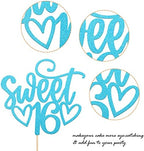 1 Pack Sweet Teenager 16 Cake Topper Glitter 16th Birthday Cake Pick for Cheers to 16 Years Old 16th Birthday Party Cake Decorations Supplies Light Blue
