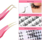2pcs Lash Cluster Tweezers for Eyelash Extensions Straight and Curved Volume Lash Tweezers Set Lashes Cluster Tweezer for Volume Lashes Extensions, Crafting, Girls Women Beginners