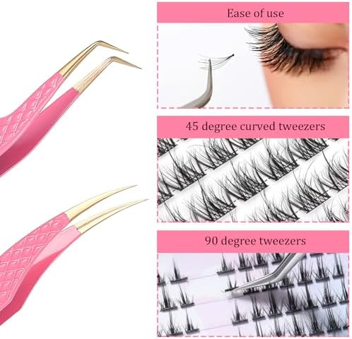 2pcs Lash Cluster Tweezers for Eyelash Extensions Straight and Curved Volume Lash Tweezers Set Lashes Cluster Tweezer for Volume Lashes Extensions, Crafting, Girls Women Beginners