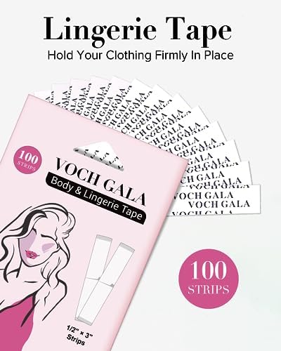 VOCH GALA Double Sided Tape for Clothes & Body (100 Strips) – Clear Fashion Garment Tape for Dresses | Medical‑Grade Adhesive, Hypoallergenic Body Tape for Sensitive Skin | All Day Hold