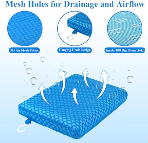Anycosy Shower Seat Cushion Waterproof Sauna Seat Cushion Bathtub Cushion for Sauna,Slip-Resistant 3D Foam Mesh Bathtub Chair Pad with Hook,Quick Drying Shower Seat Mat for Elderly (Blue, Medium)