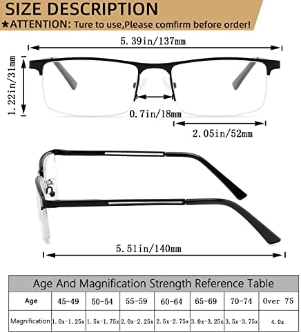 4-Pack Reading Glasses for Men,2.0 Blue Light Blocking Reading Glasses Mens Metal Readers with Spring Hinges Anti Glare/eye Strain