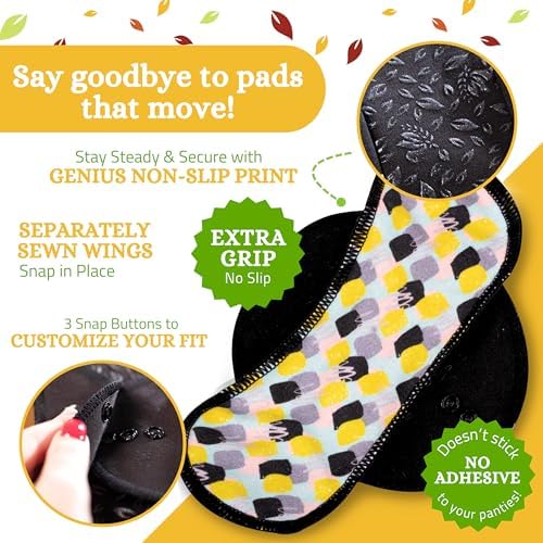 Non-Slip, Organic Reusable Menstrual Pads for Light Flow (6 Pack S+M) - Leak Proof & Odor Free Cotton Cloth Pads for Women & Teens - High-Temp Washable, Soft & Skin-Safe for All-Day Period Comfort