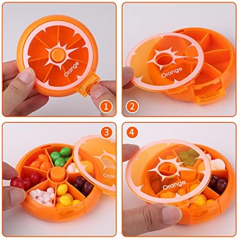 Creative Portable Mini 7 Day Weekly Circular Shape Rotary Cute Fruit Style Pill Storage Case Box (Orange)