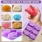 HKNMTT Silicone Bee Honeycomb Flower Oval Bar Molds, 6 Shapes 12 Cavities for Candy Soap Making Shower Steamer Homemade Bath Bomb Lotion Shampoo Bar Dessert DIY Set Non-stick Craft Food Grade 2 Pack