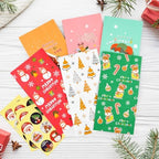NACHLYNN Christmas Gift Bags 30 Pcs Kraft Paper with 30 Pcs Christmas Stickers Goody Bag for Party Favors Supplies Kraft Holiday (Multicolor)