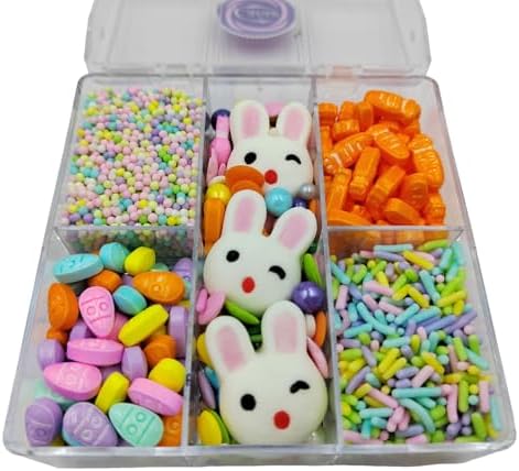 Easter Sprinkles for Cupcakes, Edible Carrot Easter Egg Sprinkles with Sugar Pearls Jimmies Nonpareils and 3 Pieces Bunnys for Cake Decorating Baking Cookies Cupcake Topper