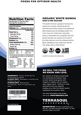 Terrasoul Superfoods Organic White Quinoa, 6 Lbs - Pre-washed | Gluten-free | Plant Protein