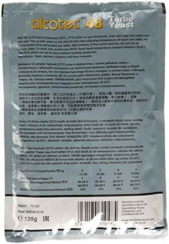 Alcotec 48 Hour Turbo Yeast | Brewers Yeast Powder| Wine Yeast for Wine Making | Instant Dry Yeast | nutritional yeast | 135g (4 Packs)