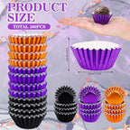 Whaline 300Pcs Halloween Mini Foil Cupcake Liners Black Purple Orange Mini Cake Paper Cup Foil Metallic Cupcake Wrappers Muffin Liners for Halloween Party Supplies Table Decor