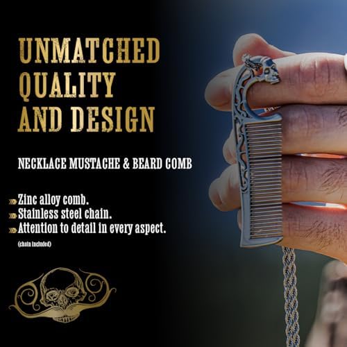 Mustache Wax Extra Strong Hold Death Grip 1 oz Tin & Necklace Death Grip Mustache Comb Mens Combo Kit - Grooming For Men Handlebar Moustache