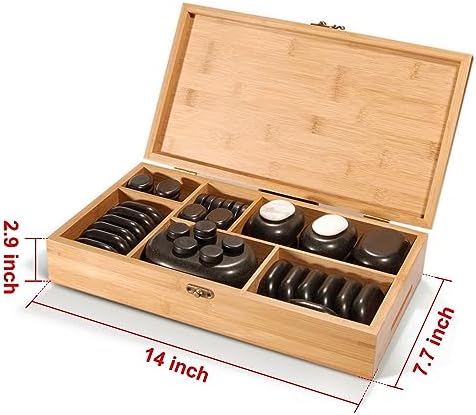 Master Massage 50 Piece Deluxe Hot Stone Massage Stone Set Kit Package for a Full Body Massage with Black Lava Volcano Basalt Rock, White Marble Cool Cold Stone