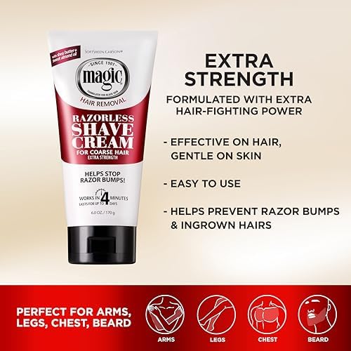SoftSheen-Carson Magic Razorless Shaving Cream, Depilatory Hair Removal Cream for Body Hair, Extra Strength, Works in 4 Minutes for, 6 oz