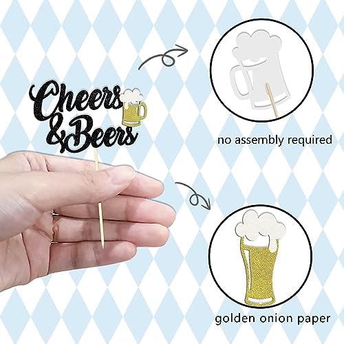24 Pcs Glitter Cheers and Beers Cupcake Toppers Glitter Beer Mug Milk Bottle Cupcake Picks Decorations for Baby Shower Birthday Beer Themed Party Supplies (Cheers & Beers)