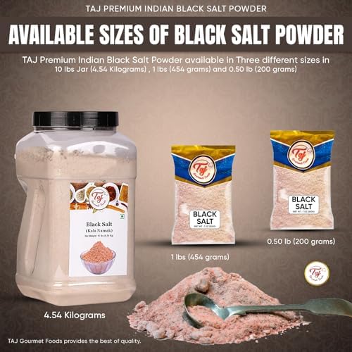 TAJ Black Salt Powder 7-Ounce (200g) | Kala Namak | Vegan & Gluten Friendly, GMO Free