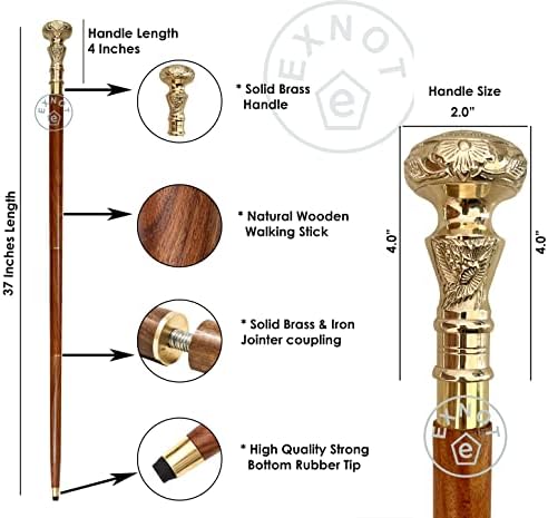 Vintage Brass Handle Victorian Telescope Fold able Wooden Walking Stick Walking Cane Ideal Gift