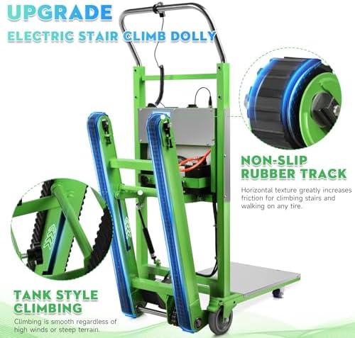 Electric Stair Climbing Dolly, 1250W Electric Stair Climbing Hand Truck, 900lbs Max Load Capacity, 3 Mode Folding Stair Climber Hand Trucks with Telescopic Handle for Moving Furniture (Green+Black)