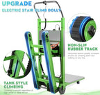 Electric Stair Climbing Dolly, 1250W Electric Stair Climbing Hand Truck, 900lbs Max Load Capacity, 3 Mode Folding Stair Climber Hand Trucks with Telescopic Handle for Moving Furniture (Green+Black)
