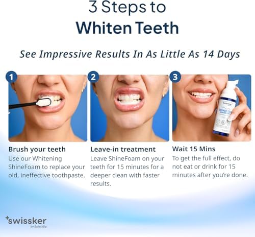 Swissker by Swissklip ShineFoam Professional Teeth Whitening Gel Foam - Toothpaste for Sensitive Teeth - Instant Whitening Kit - Mint 1.69oz - Made in USA - 1.69 oz - Pack 1