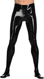 Latex Trousers Black Male Latex Leggings with Crotch Zip Feet Rubber Latex Trousers,Black,Medium