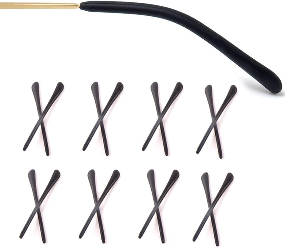 8 Pairs Eyeglass End Tips Ear Sock Pieces Anti-Slip Tube Replacement Tips Silicone for Thin Metal Eyeglass Legs, Black
