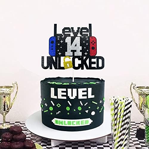 Happy 14th Birthday Video Game Cake Topper Level 14 Unlocked Cake Topper for Kids Boys Girls 14-Years-Old Birthday Party Decoration (14)
