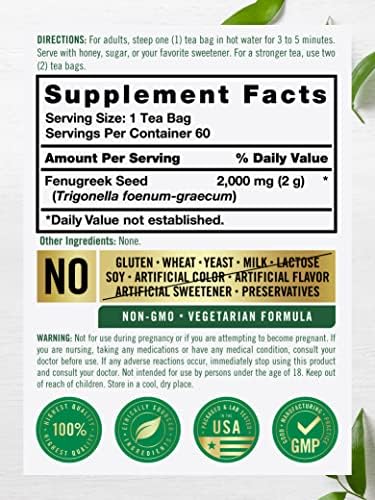 Carlyle Fenugreek Seed Tea | 60 Tea Bags | No Caffeine | Vegetarian, Non-GMO & Gluten Free Herbal Tea Supplement