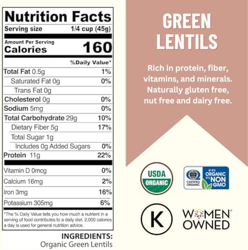 Mountain High Organics Certifed Organic Green Lentils 1/25LB Bag