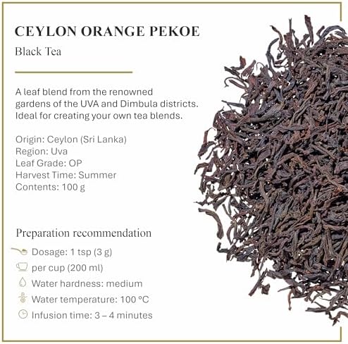 Ronnefeldt Ceylon Orange Pekoe – Premium Loose Leaf Black Tea from Sri Lanka – 100g Pack – Fine Uva & Dimbula Garden Blend